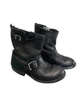 Frye Veronica Shortie Slouchy Boots Black Leather Moto Biker Booties FLAWED